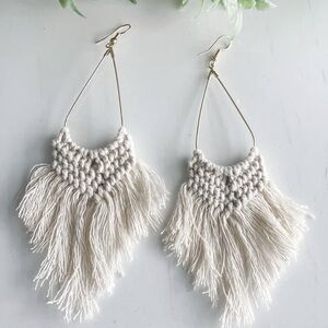 White - Bohemian Style Woven Earrings